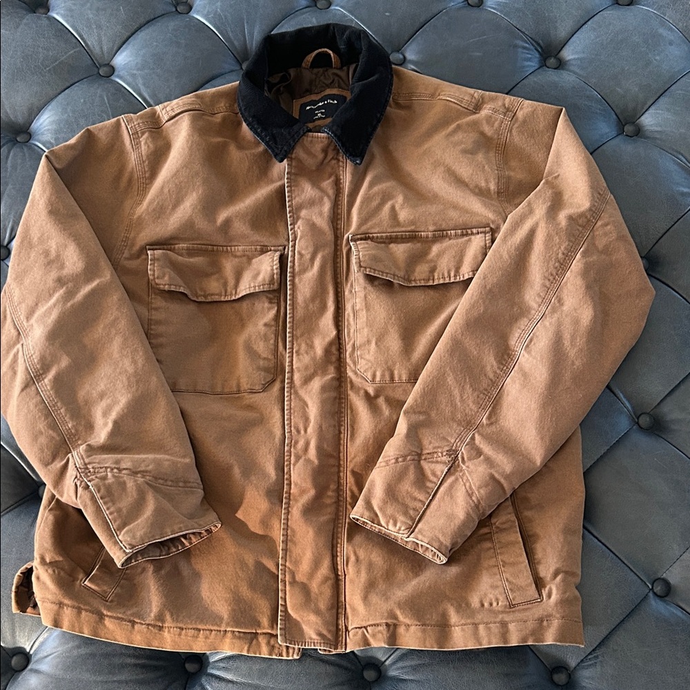 Abercrombie & Fitch Tan Field Coat w/Black Cord Collar
